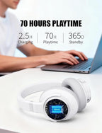 KVIDIO Hybrid Active Noise Cancelling Headphones, Wireless Bluetooth Headphones Over Ear with Mic, 70H Playtime, Transparency Mode, Hi-Fi Stereo Sound, Deep Bass Headsets for Phone PC Travel Home