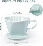 Pour Over Coffee Dripper, Ceramic Pour Over Coffee Maker with 3 Holes Flat Bottom, Easy Manual Brew Maker, Porcelain Slow Filter Cone for Travel, Camping, Office, Home, Green