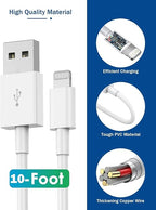 iPhone Charger 10FT, [Apple MFi Certified] 2-Pack Long Fast Charging Lightning Cord Cable USB Wall Charger Travel Plug Adapter for iPhone 14/13/12/11/Pro/Pro Max/Mini/8/7/6s Plus/XR/XS Max/SE2022/iPad
