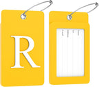 Gostwo 2 Pack Luggage Tags for Suitcases, 26 Initial Letter Travel Luggage Baggage Identification Labels ID Tag Fully Bendable Tags with Stainless Steel Loop (Yellow) (Letter R)
