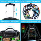 5Pcs Kids Luggage Set, 16" Boys Travel Suitcase with Spinner Wheels, Dinosaur Hardside Carry on Toddler Rolling Suitcase Airline Approved（Black）