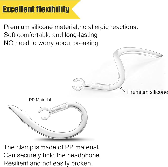 Ear Hooks Eartips Kit 360° Rotatable Adjustable Soft Silicone Anti-Slip Sports Clamp Bluetooth Headset Clips Earbuds Replacement for Newbee/Plantronics/TOORUN Black