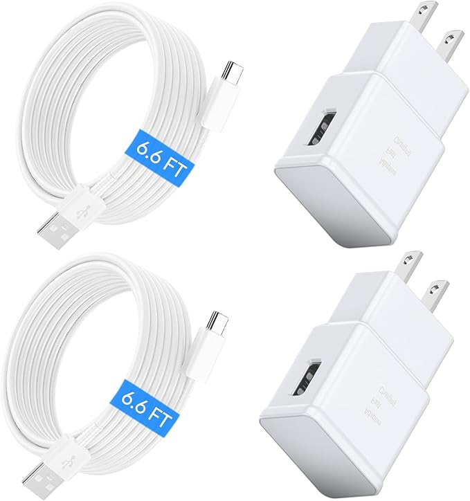 Type C Charger Fast Charging, 2 Pack USB C Android Phone Wall Charger Block & 6.6ft Charge Cable Cord, for Samsung Galaxy S8/ S9/ S10 Plus Active S10e, S20/ S21 Ultra Plus, Note 8 9 10, Pixel 3 4 etc