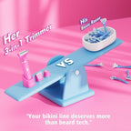 Bikini Trimmer for Women - IPX7 Waterproof Pubic Hair Remover for Shower & Travel, 3-in-1 Bikini Trimmer with Body/Round/Curved Heads, Hypoallergenic Foil & Ceramic Blades, Self-Care Gifts for Women