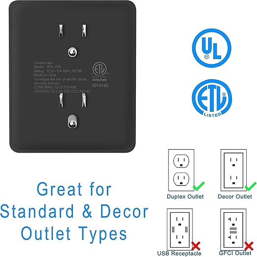 Outlet Extender, HICITY Multi Plug Outlet with 6 Electrical Outlets Adapter, 3-Prong Wall Outlet Tap for Cruise Ship Home Office Dorm, Black (4 Pack)