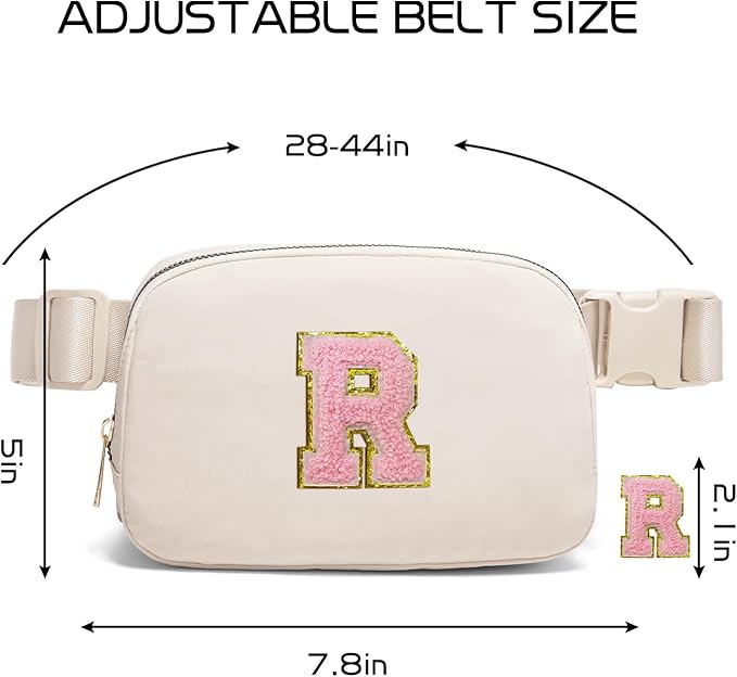 Gitus Belt Bag Fanny Pack Crossbody Bags with Initial Letter Patch Cute Stuff Birthday Gifts for Teenager Girls Trendy Preppy Stuff for Teen Girls(Beige-R)