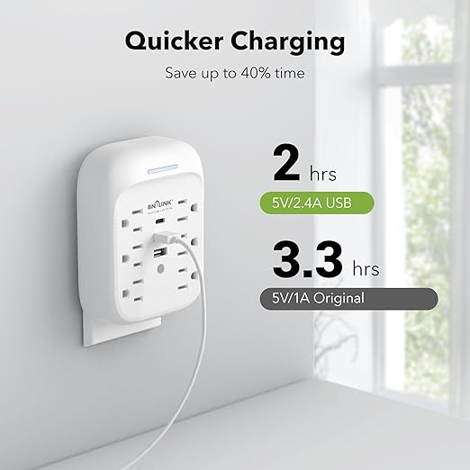 BN-LINK Surge Protector USB Wall 6 Outlet Extender with 3 USB Ports (USB C), Multi Plug Outlet Expander, Electrical Splitter for School, Travel, Office, Home, ETL Listed