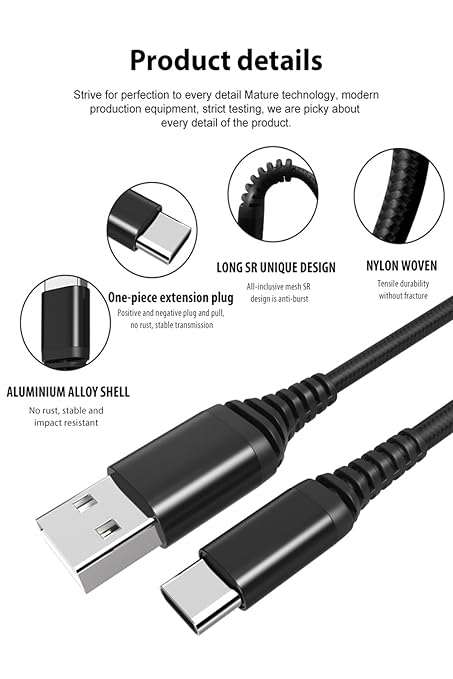 (3 Pack - 10ft USB Type C to USB A Cables - QC Fast Charging 10 feet Braided Cords Compatible with iPhone 15, MacBook Pro, iPad mini 6, Air 4, Galaxy S23, Note, Pixel, Moto Edge Android
