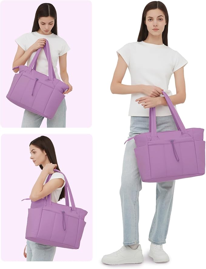 Wandering Nature Puffer Tote Bag with Cup Holder & Laptop Compartment & Trolley Sleeve for Travel, Work, Nurse, Women