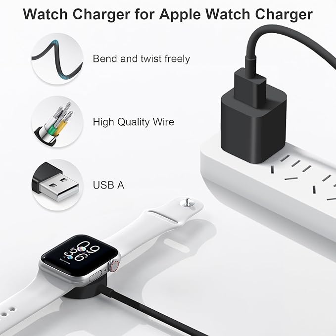 Fast Charger for Apple Watch Charger, Magnetic iWatch Charger to USB A Cable 3.3FT with USB A Wall Plug Adapter for Apple iWatch Series Ultra/10/9/8/7/6/SE/5/4/3/2 (Black)