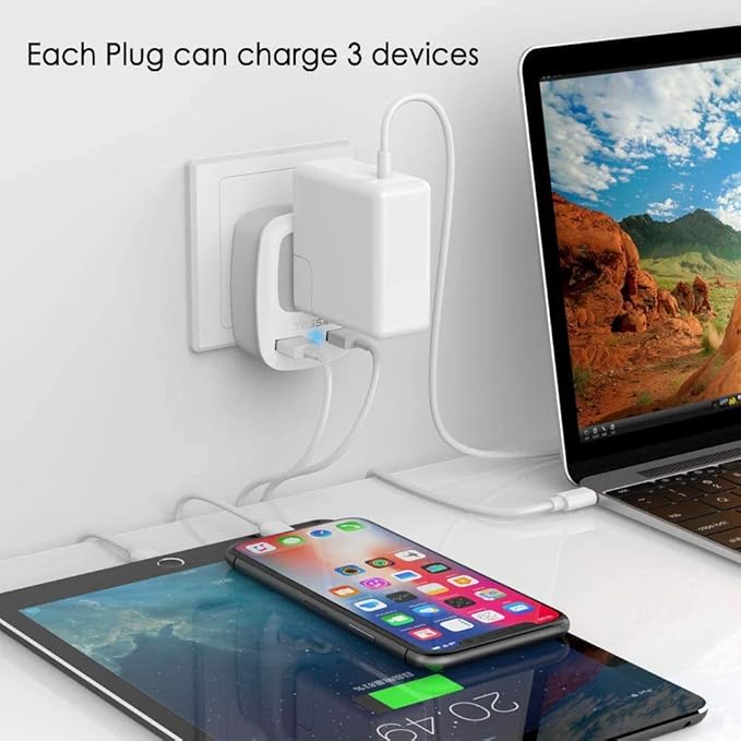 2 Pack Type E F Plug Adapter, TESSAN South Korea Outlet Adapter with 3 USB Ports (1 USB C), Schuko Travel Plug for US to Europe EU Spain Germany France Iceland Greece Russia Norway
