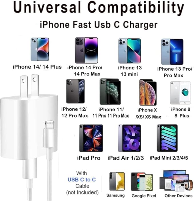 iPhone Fast Charger, [MFi Certified] 20W USB C Fast Charger Block with 10FT Type-C to Lightning Cable, Super Fast Charging Compatible with iPhone 14/13/13 Pro/12/12 Pro/12 Pro Max/11/Xs Max/XR/X