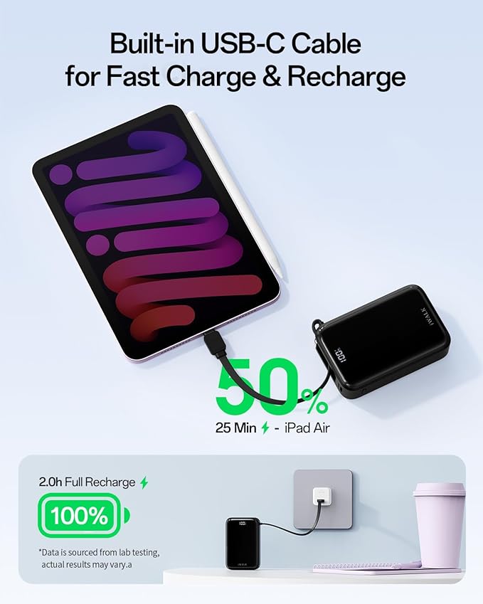 iWALK Portable Charger, 10000mAh 45W PD Power Bank, USB C in&Out Fast Charging Battery Pack with Phone Stand, Travel Essential Powerbank for iPhone 17 16 15 14 13 12 Samsung S25 MacBook etc,Black