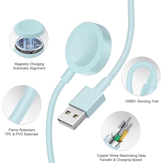 Fast Charger for Apple Watch Charger, 3.2FT Wireless Fast Charging Cord with Wall Chargers Plug Block Compatible with Apples Watchs Series 10/9/8/7/SE/6/5/4/3/2/1（Blue）