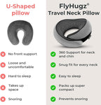 FlyHugz® Neck Travel Pillow Memory Foam Neck Pillow for Comfort on Airplane Compact and Ergonomic Design for Travel, Car Rides, and Home Use Ideal for Adults and Kids.
