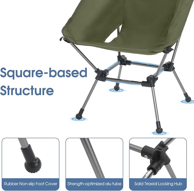 MOON LENCE Portable Camping Chair Plus, Larger & Roomier, Compact and Lightweight Still, Folding Chair for Backpacking & Hiking, 330Lbs Capacity (Moss Green-2pack)