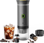 CAFFETTO - Portable 3-in-1 Coffee Maker (Capsule & Ground) - USB-C self-heating espresso machine - 20-bar pump pressure, 7500mAh battery - One-touch operation, detachable parts - Grey