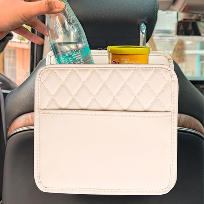 Mandark Car Seat Back Organizer, PU Leather Automotive Backseat Hanging Storage Pocket, Multipurpose Vehicle Travel Essentials Accessories for Kids & Adults, Universal for Most Cars（Black）