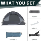 Golabs CT1 2 Person Camping Tent, Easy Set Up in 3 Mins, PU800mm Waterproof w/Mesh Top & Door with Ventilation, Lightweight 4.4lbs Portable Family Tent with Carry Bag &Interior Storage Pockets &Hook