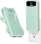 12000mAh Lightweight-Portable-Charger-Power-Bank with Built-in Cables and AC Wall Plug, PD20W USB-C Fast Charging Battery Pack, LED Display External Travel Phone Charger for All iPhone,Samsung,Android