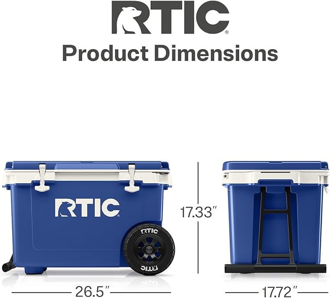 RTIC 52 Quart Ultra-Light Wheeled Hard Cooler Insulated Portable Ice Chest Box for Beach, Drink, Beverage, Camping, Picnic, Fishing, Boat, Barbecue, 30% Lighter Than Rotomolded Coolers
