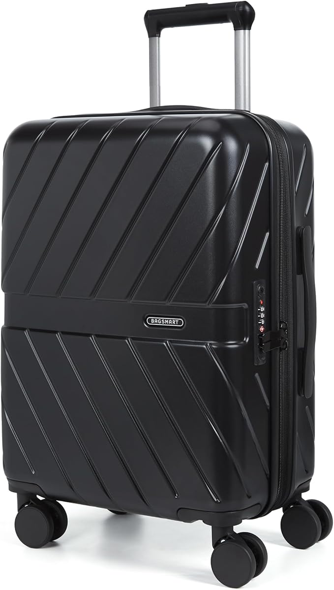 BAGSMART Carry on Luggage 22x14x9 Airline Approved with TSA Lock, 100% Polycarbonate Hardside Suitcase with Spinner Wheels, Black
