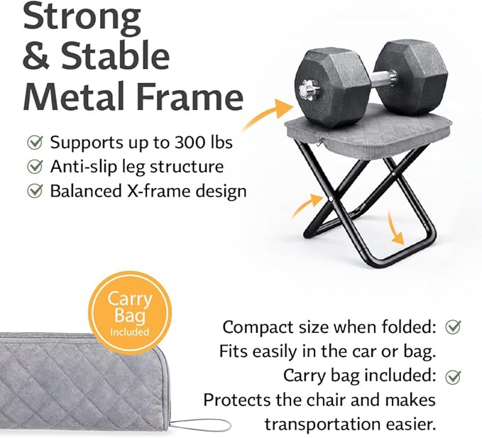 Premium Portable Folding Camping Stool with Carry Bag, Lightweight Compact Outdoor Seat, Heavy Duty Steel Frame, Small Travel Stool for Camping, Hiking & Fishing