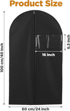 8 Pack Garment Bags for Hanging Clothes, 40 inch Washable Suit Bags for Closet Storage and Travel with Clear Window, Garment Bag for Travel and Storage, Black