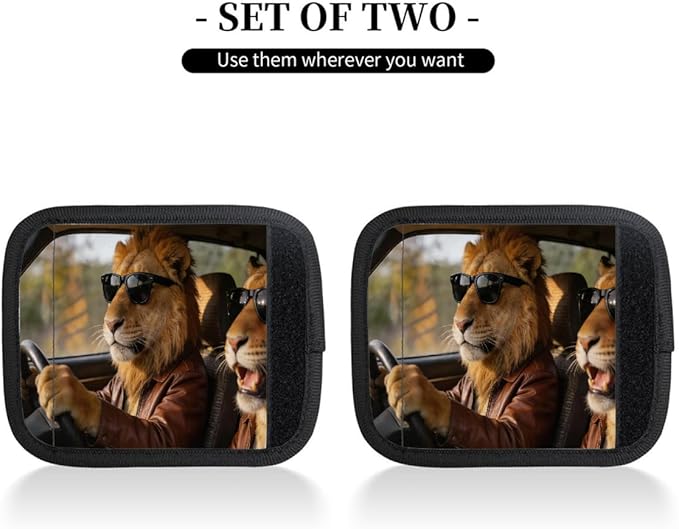 2 Pack Luggage Handle Wrap with Travel Tags - Non-Slip Protective Cover Soft Handle Grips Covers for Suitcase(Funny Lions)