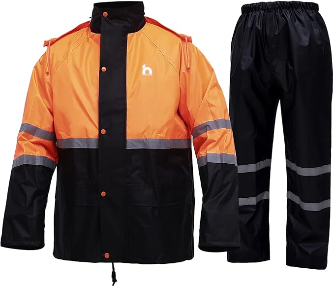 Rain Suit, High Visibility Reflective Safety Jacket, Lightweight Rain Gear, Waterproof Rain Jacket with Pants