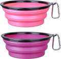 Dog Bowl Large Pet Collapsible Bowls, 2 Pack Collapsible Dog Water Bowls for Cats Dogs, Portable Pet Feeding Watering Dish for Walking Parking Traveling with 2 Carabiners (Large, Pink+Purple)