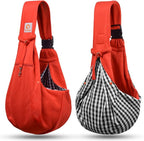 Tomkas Small Dog Cat Sling Carrier Puppy Purse Travel Wrap Soft Crossbody Pet Bag (Red, M - Zip Pocket & Adjust Strap)