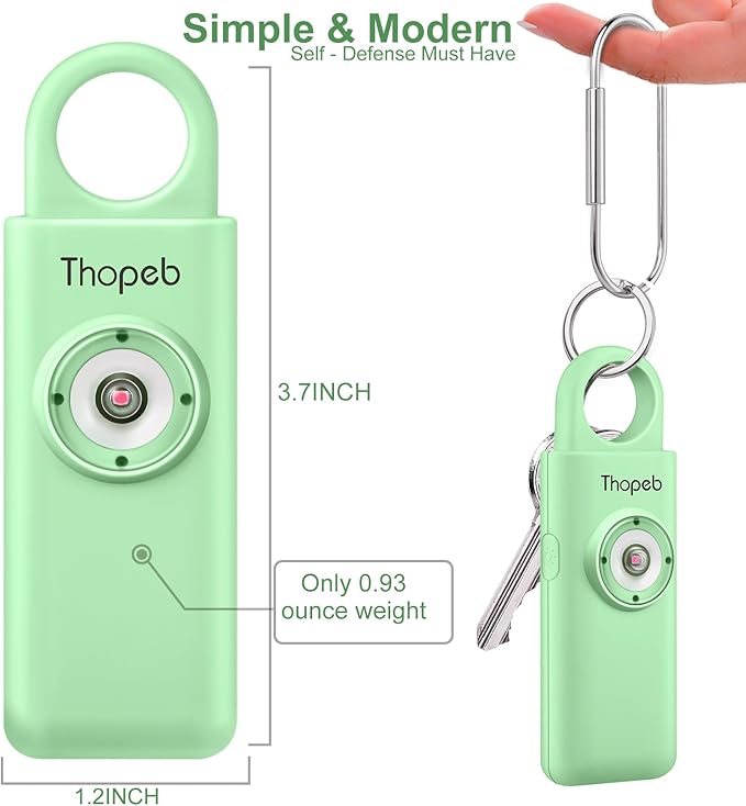 Thopeb– Personal Safety Alarm for Women–135dB Siren, Strobe Light and Rechargeable - Safety Alarm Keychain for Women (Pale Green)