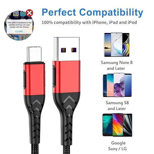 Durcord USB C Charger Cable, Upgarded 2Pack 6ft USB Fast ChargingType C Charging Cord Cable, Type C Charger Premium Nylon Braided USB Cable Compatible with iPhone 15 Pro/Plus/Max/Android/Phone/Pad-Red