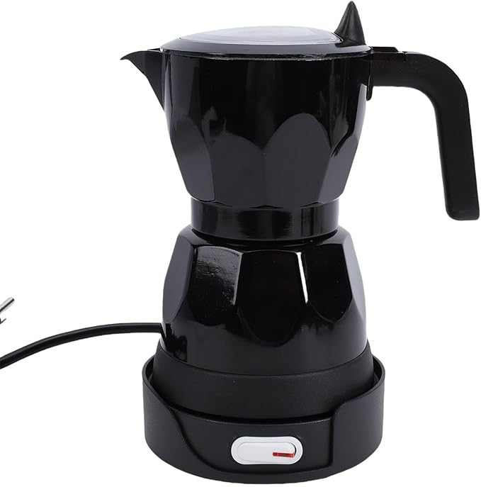 Electric Mocha Pot, 3 Cup Aluminum Machine Portable Electric Italian Cuban Coffee Maker with Detachable Base, Mocha Maker for Home Travel Office (Black)
