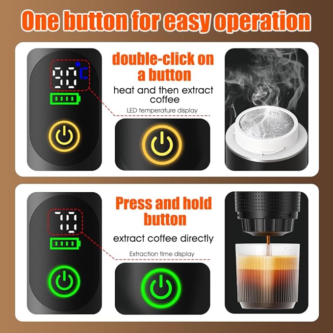 Portable Espresso Coffee Maker Rechargeable Self Heating Machine For Travel Car 3 in 1 Ground Coffee and NS Capsules 20 Bar Pressure Smart LED Display Camping Office With Stand Holder (GREY)