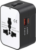 Travel Adapter Fast Charge, GaN Worldwide All in One Universal Travel Adapter with PD3.0 Type C & USB-A Quick Charging Portable Wall Charger AC Power Plug Adapter for USA EU UK AUS, White