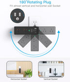 Surge Protector Outlet Extender with Rotating Plug, 6 AC Multi Plug Outlet with 3 USB Ports (2 USB C), 1800J Wall Charger Swivel Power Adapter with Spaced Outlet Splitter for Home Office Dorm, Black