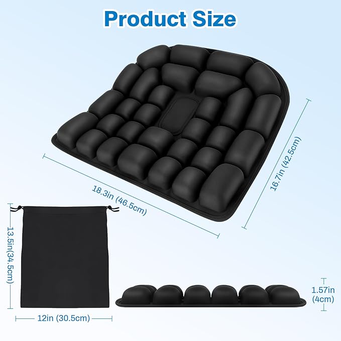 Seat Cushion, Office Chair Cushion with Storage Bag, Travel Seat Cushion for Airplane, Press Type Air Inflatable Airplane Seat Cushions for Plane, Car, Office (Single-Sided Black, Round)