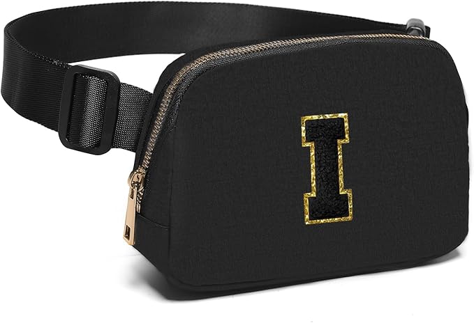 Gitus Belt Bag Fanny Pack Crossbody Bags with Initial Letter Patch Gifts for Wife Older Women Mother Coworker Bridesmaid Anniversary Travel Gifts Beach Gifts (Black-I)