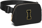 Gitus Belt Bag Fanny Pack Crossbody Bags with Initial Letter Patch Gifts for Wife Older Women Mother Coworker Bridesmaid Anniversary Travel Gifts Beach Gifts (Black-I)