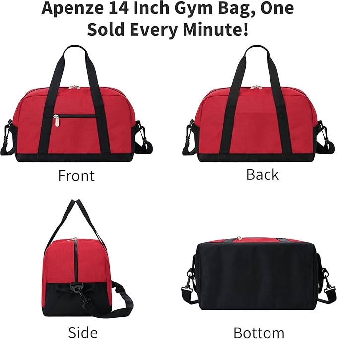 Apenze Small Gym Bag 14 inch lightweight Carry On Mini Duffel Bag for Travel Sport - Red