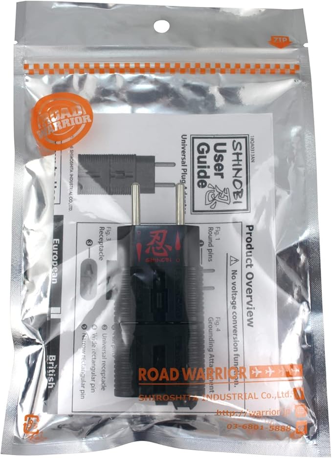ROAD WARRIOR Travel Plug Adapter for Europe/UK/Australia/China/USA Outlet, Compact Lightweight Japan-Designed, RWG01BK