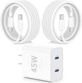 45W USB-C for iPhone 17 16 15 Pro Max Charger Fast Charging and Long Type C to C Cable Cord 10FT/6FT,PD 3.0 GaN Dual USB C Port Super Fast for iPhone 17 Pro/17 Air/16 Plus/15 Series/Pad/Galaxy S24/S25