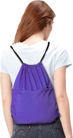Drawstring Backpack Sports Water Resistant String Bag Sport Gym Sackpack for Women Men Large with Zipper, Purple