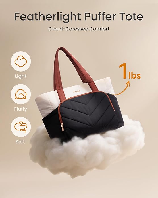 LOVEVOOK Puffer Tote Bag for Women, V-Quilted Puffy Teacher Tote Nurse Bag, Large Shoulder Laptop Purse for Work Travel Gym