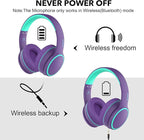 B10 Bluetooth Headphones Over Ear, 2 EQ Music Modes(Normal/Bass) and 50H Playtime Wireless Headphones with Mic, Lightweight Folding HiFi Stereo Headset for iPad/Travel/Tablet/PC/Home (Purple)