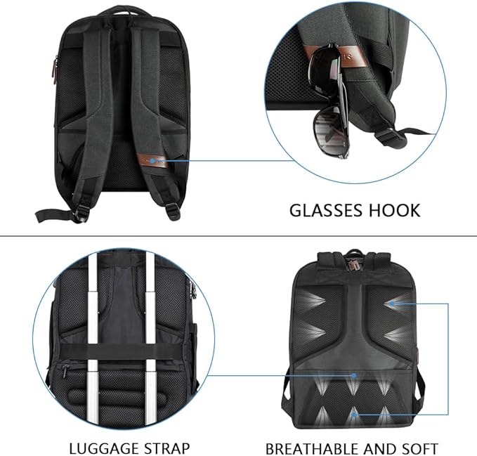 KROSER Laptop Backpack Large Computer Backpack Fits up to 17.3 Inch Laptop with USB Charging Port Water-Repellent Casual Daypack for Travel/Business/College/Women/Men-Grey
