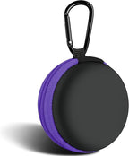 Round Earbud Case Portable EVA Carrying Case Storage Bag Cell Phone Accessories Organizer with Carabiner for Earphone, Earbud, Earpieces, SD Memory Card, Camera Chips, Purple