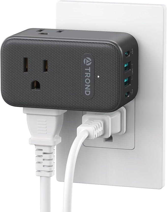 TROND Multi Plug Outlet Extender, 3 AC Outlet Adapter with 360 Rotating Plug, Black Power Splitter with PD 20W USB C Charger, A Compact Solution to Home Dorm Room Travel Cruise Essentials